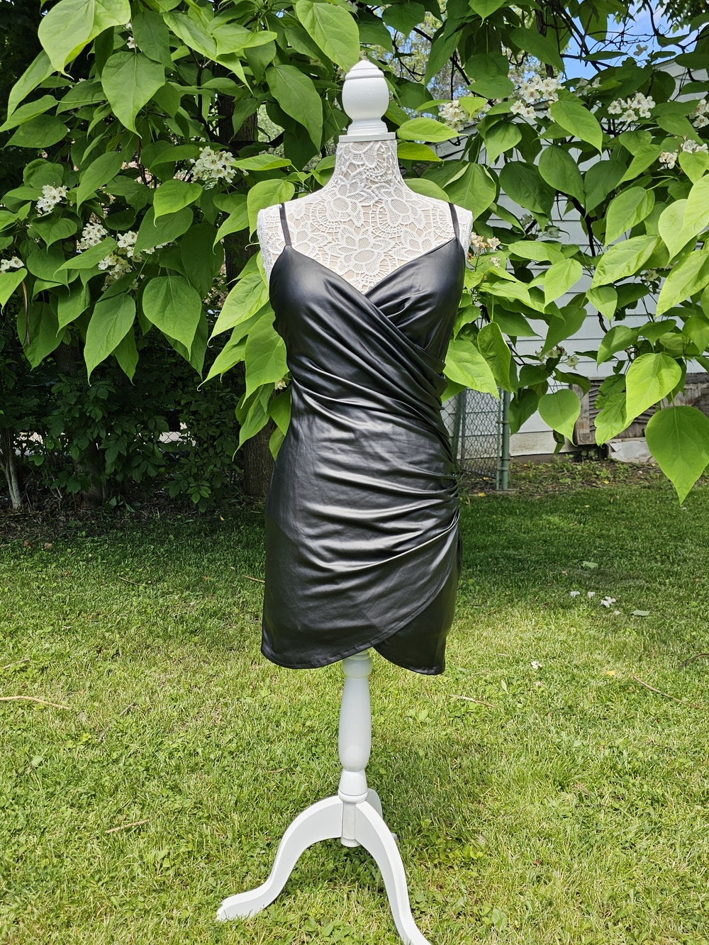 Black Faux Leather Wrap Mini Dress - Brand Unspecified